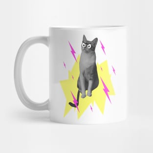 Annoyed, comical cat summoning pink lightning Mug